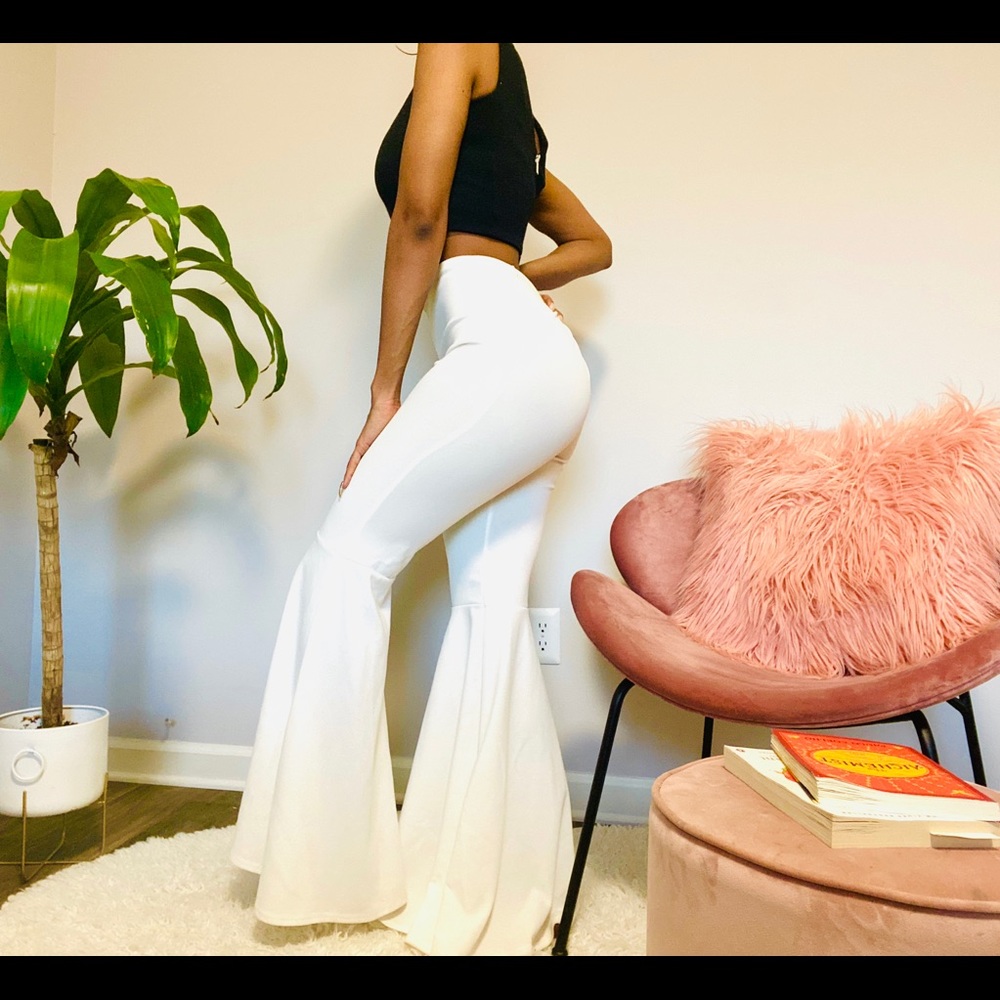 White high waisted flare pants